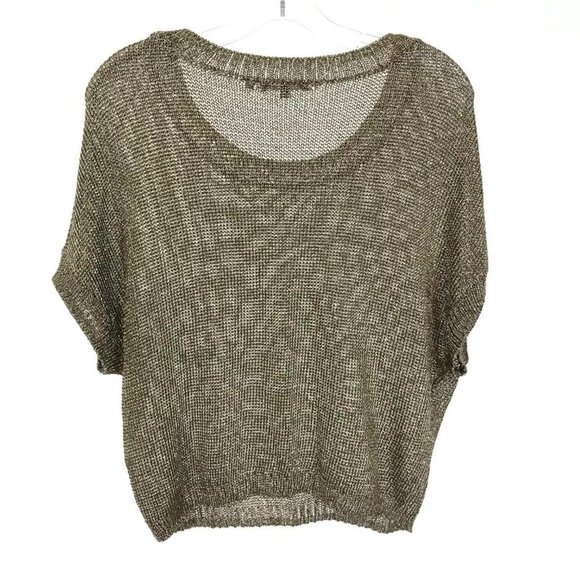 Womens Size Medium Vince Gold Metallic Pullover Open Knit Sweater - Picture 3 of 5